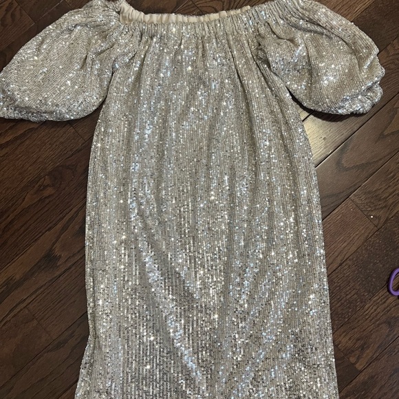 Champagne Sequin Off-Shoulder Dress by Venus - Picture 6 of 6